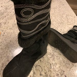 Man made black suede high heel boots